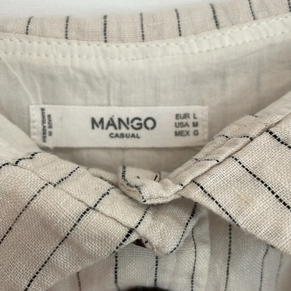Mango 100% Linen Sleeveless Striped Button Front Wide Leg Jumpsuit Size Large